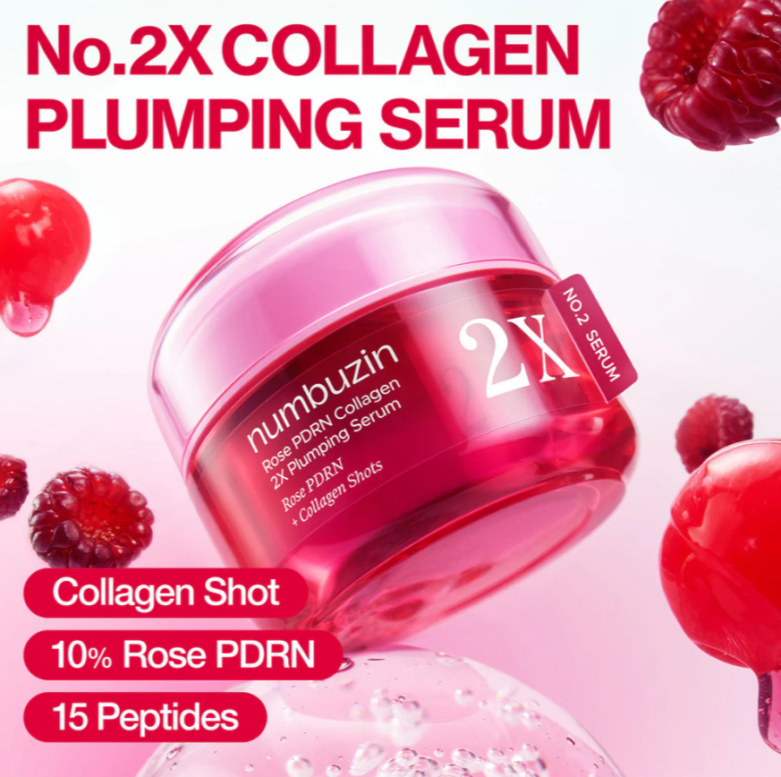 Želejas tekstūras “collagen shot” serums Numbuzin No.2 Rose PDRN Collagen 2X Plumping